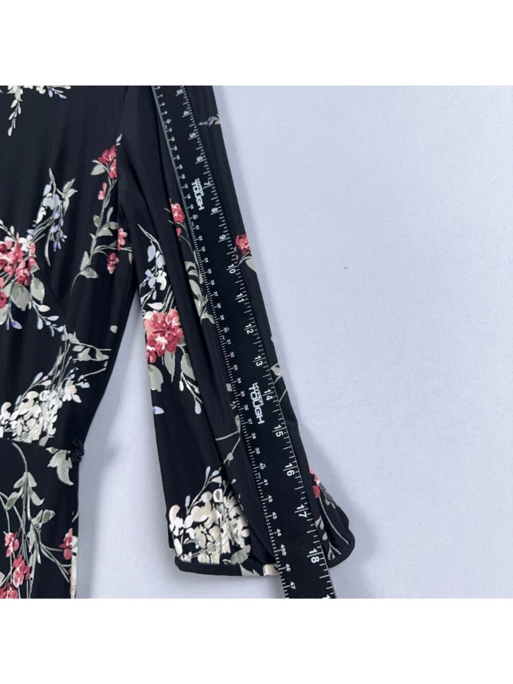 Lauren Ralph Lauren Dress Size 12 Midi Black Floral Print 3/4 Sleeves Keyhole - Picture 8 of 10